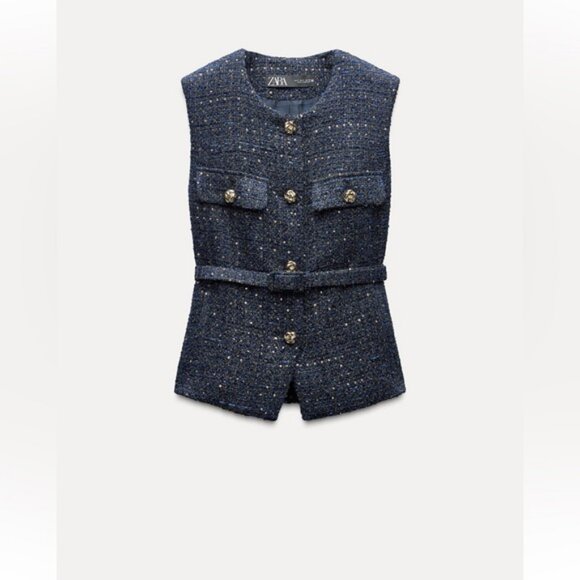 ZARA BELTED SEQUIN STRUCTURED VEST - Picture 2 of 5